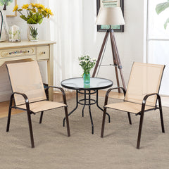 2 Piece Patio Outdoor Camping Chairs Set with Breathable Fabric-Coffee
