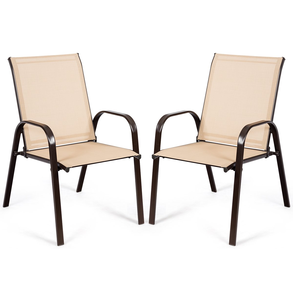 2 Piece Patio Outdoor Camping Chairs Set with Breathable Fabric-Coffee