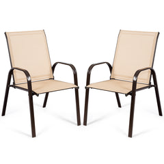 2 Piece Patio Outdoor Camping Chairs Set with Breathable Fabric-Coffee