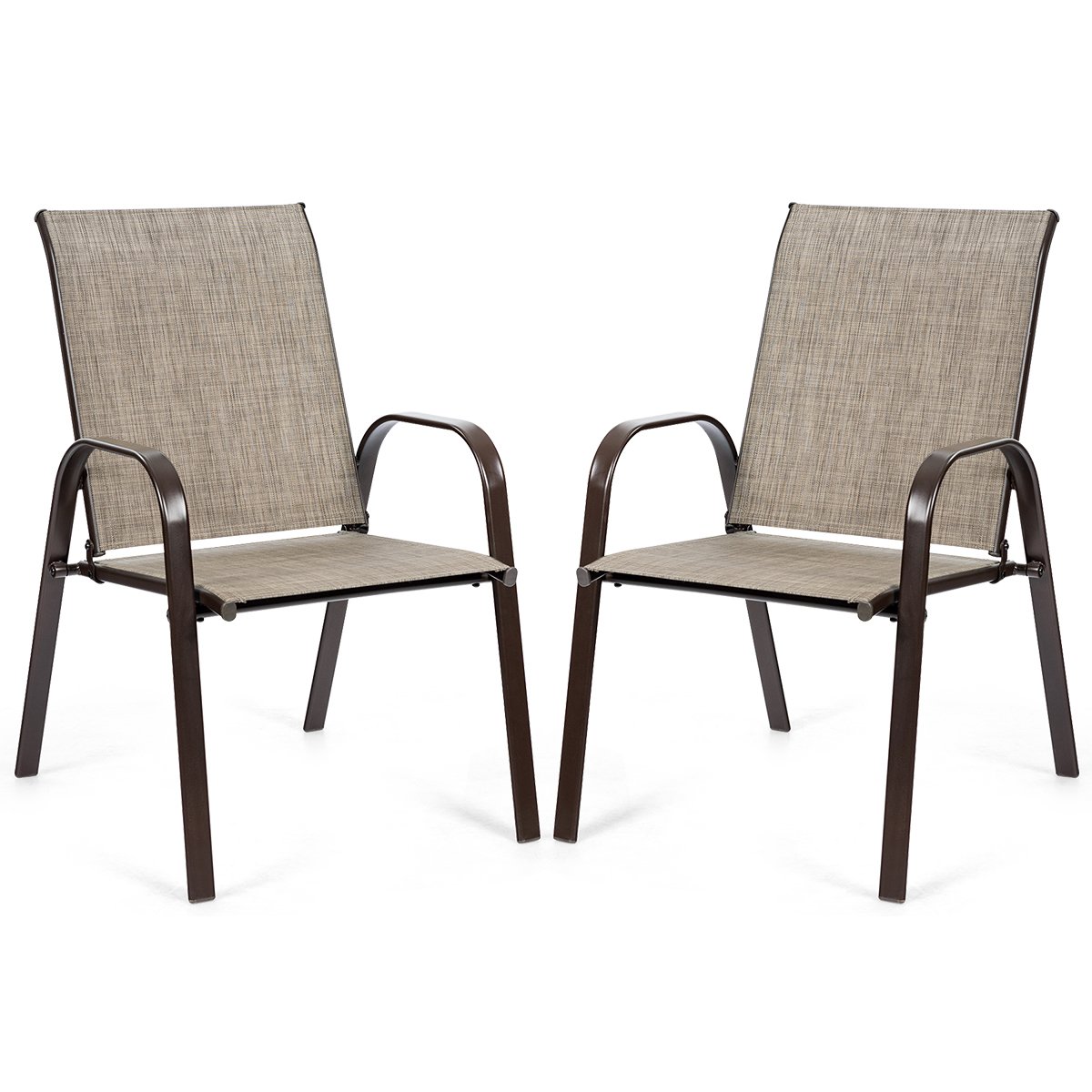 2 Piece Patio Outdoor Camping Chairs Set with Breathable Fabric-Grey