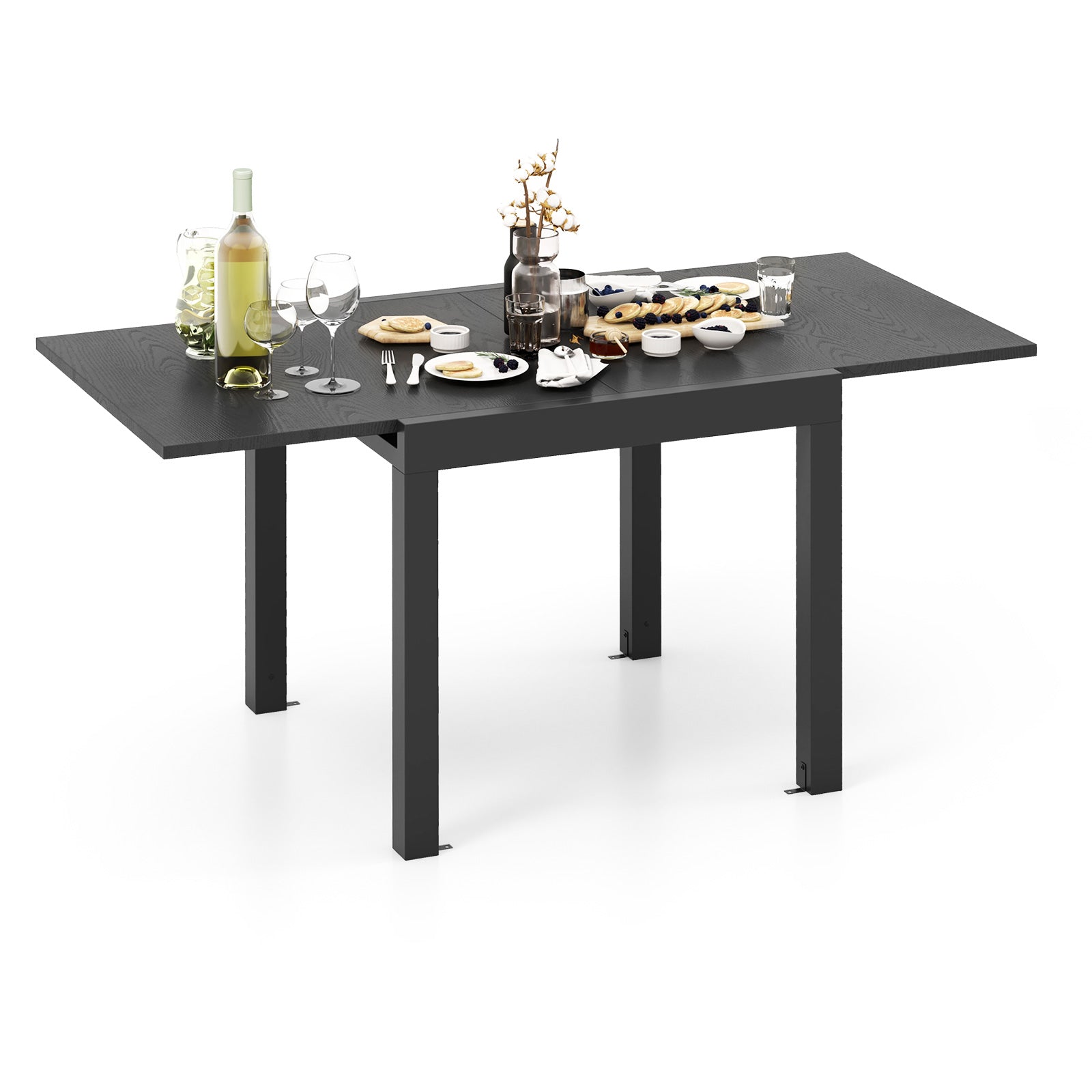 Patio Expandable Dining Table Rectangular Aluminum Dining Table for 4-6 Person-Grey