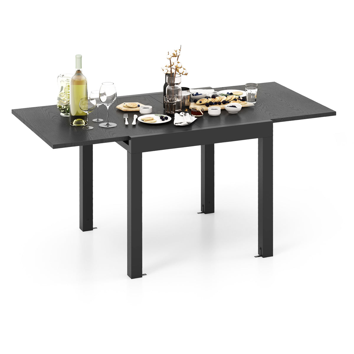 Patio Expandable Dining Table Rectangular Aluminum Dining Table for 4-6 Person-Grey