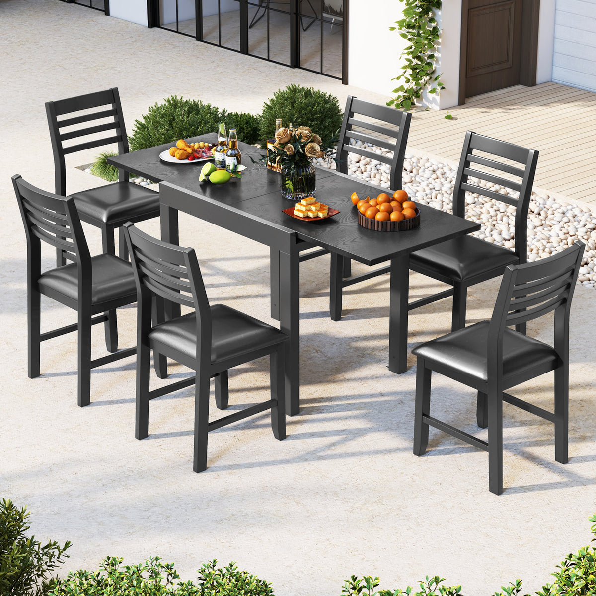 Patio Expandable Dining Table Rectangular Aluminum Dining Table for 4-6 Person-Grey