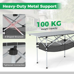 Patio Folding Camping Table Picnic Table with Aluminum Roll-up Tabletop-Silver