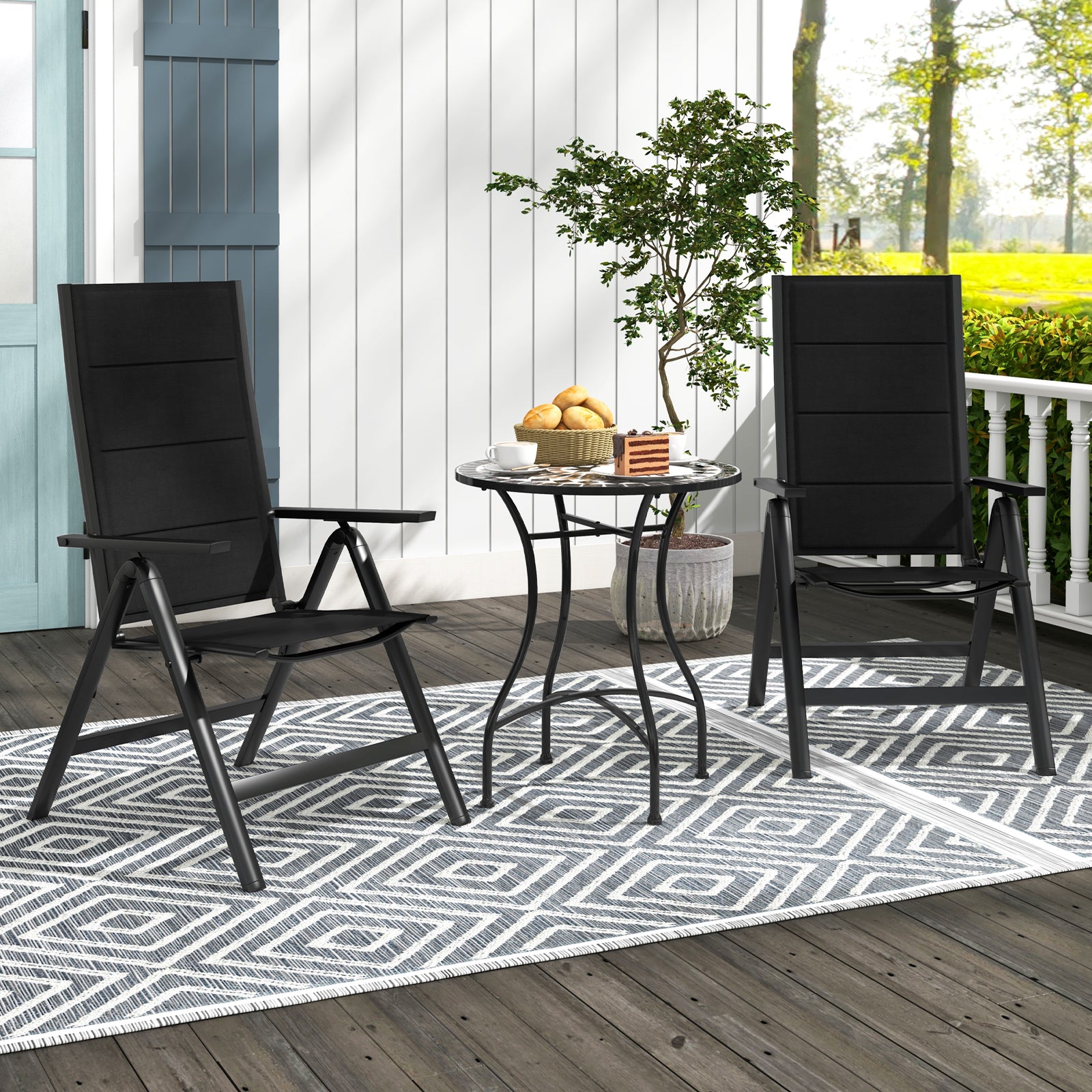 Patio Folding Chairs Lightweight Dining Chairs with Soft Padded Seat-Black