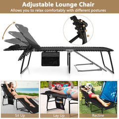 Patio Folding Chaise Lounge Chair Portable Sun Lounger with Adjustable Backrest-Black