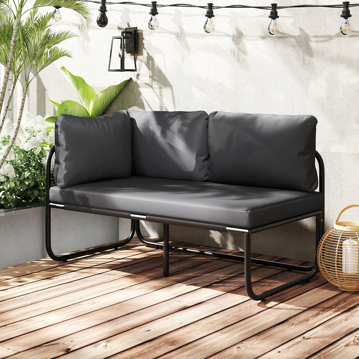 Patio Loveseat Sofa Couch with Removable Pillows and Seat Cushion-Grey