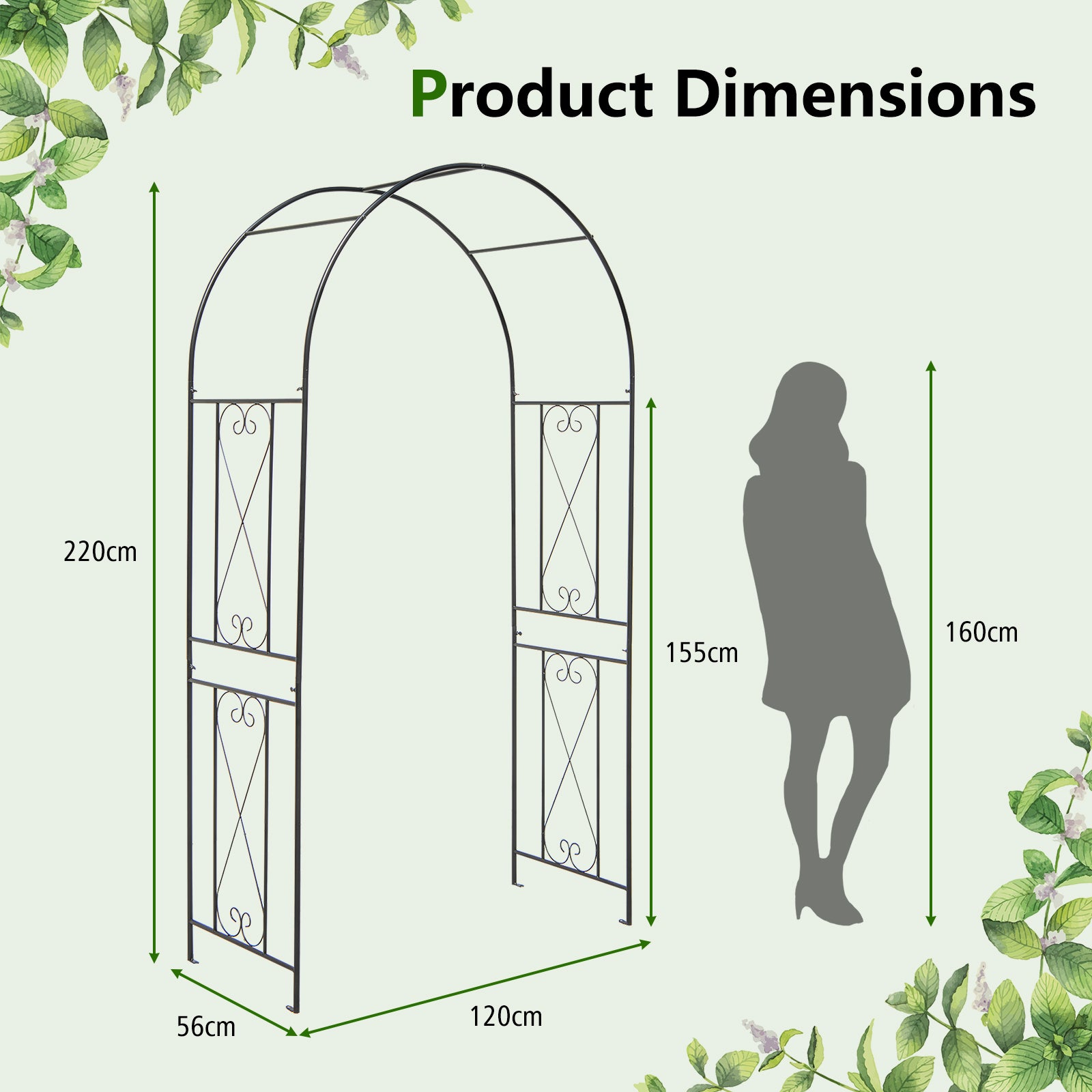Patio Plant Stand Rack Archway with Metal Heavy-Duty for Climbing Plants-Black
