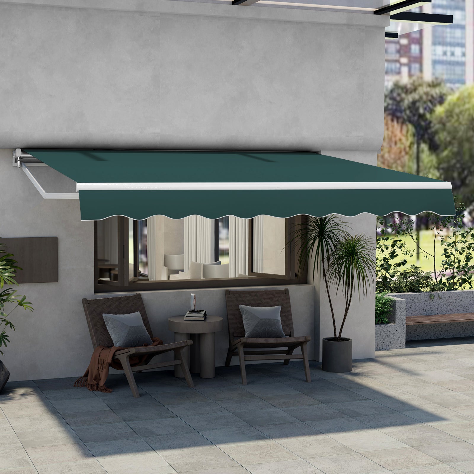 3.6 x 3 m Patio Retractable Awning with Manual Crank Handle-Green
