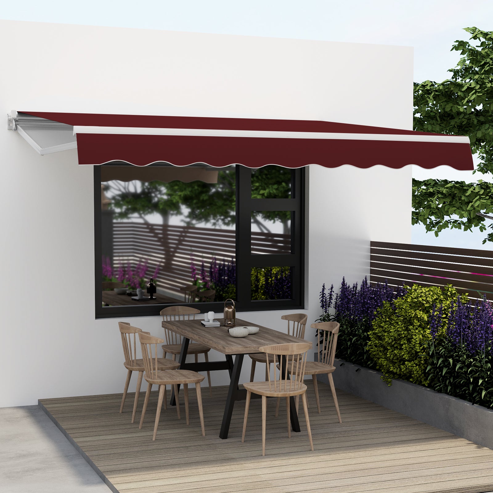 3.6 x 3 m Patio Retractable Awning with Manual Crank Handle-Wine