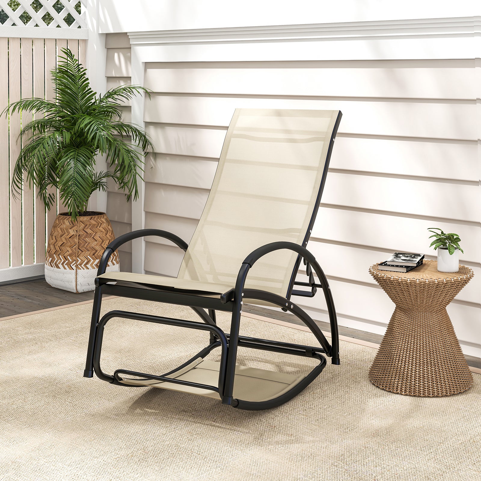 2-in-1 Outdoor Lounge Chair with 20¬∞ Rocking Angle-Beige