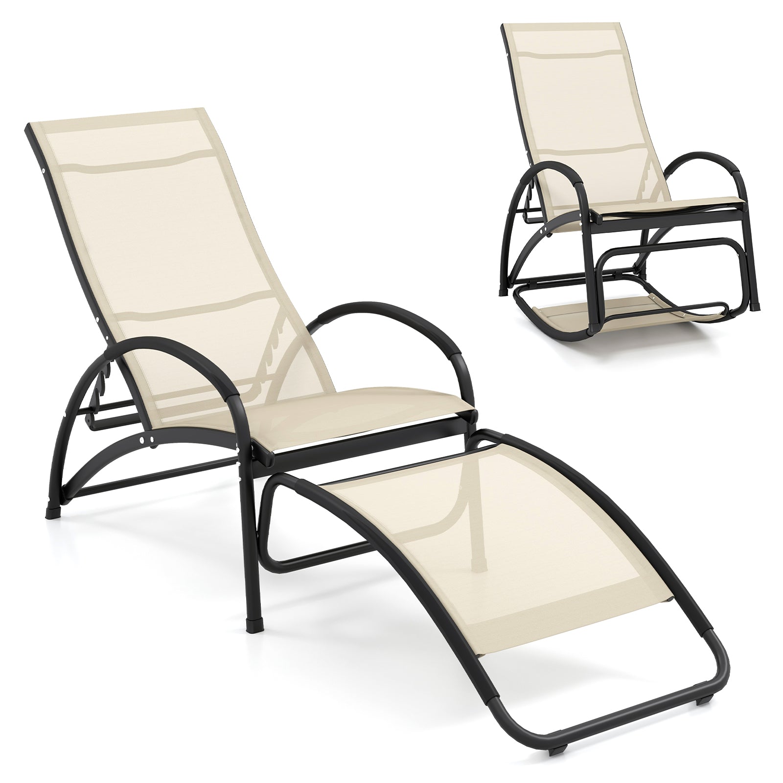2-in-1 Outdoor Lounge Chair with 20¬∞ Rocking Angle-Beige