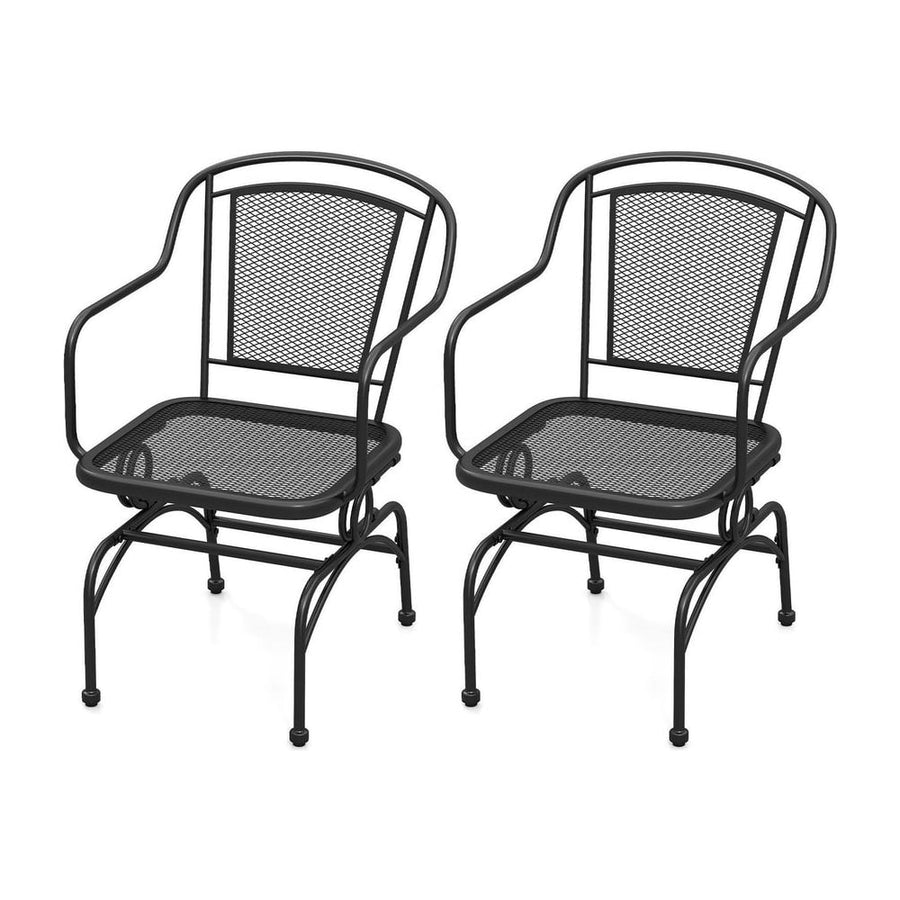 Patio Rocking Chairs Set of 2 with Metal Mesh Backrest and Seat for Porch Balcony-Black