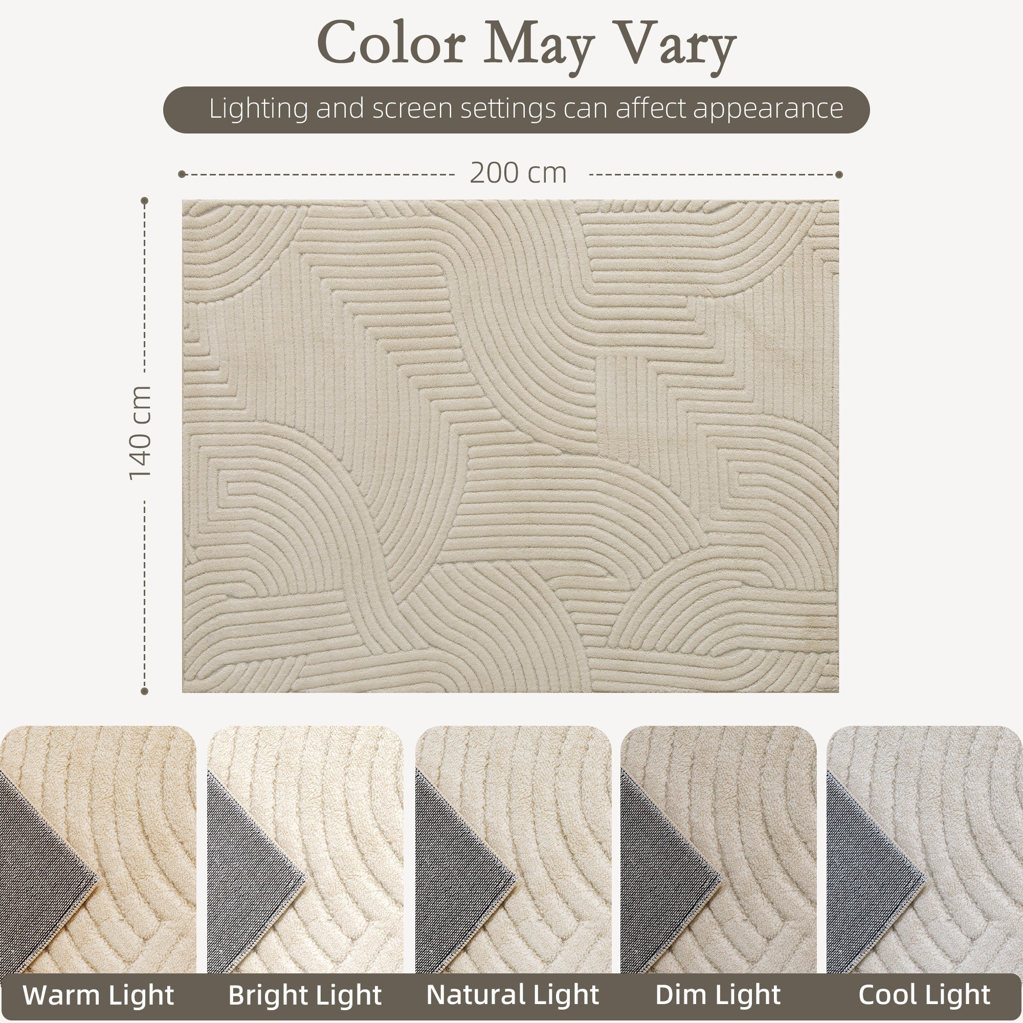 HOMCOM Modern Geometric Rug, Thick & Plush, Non-Slip, 200 x 140 cm - Cream, Living Room/Bedroom/Office