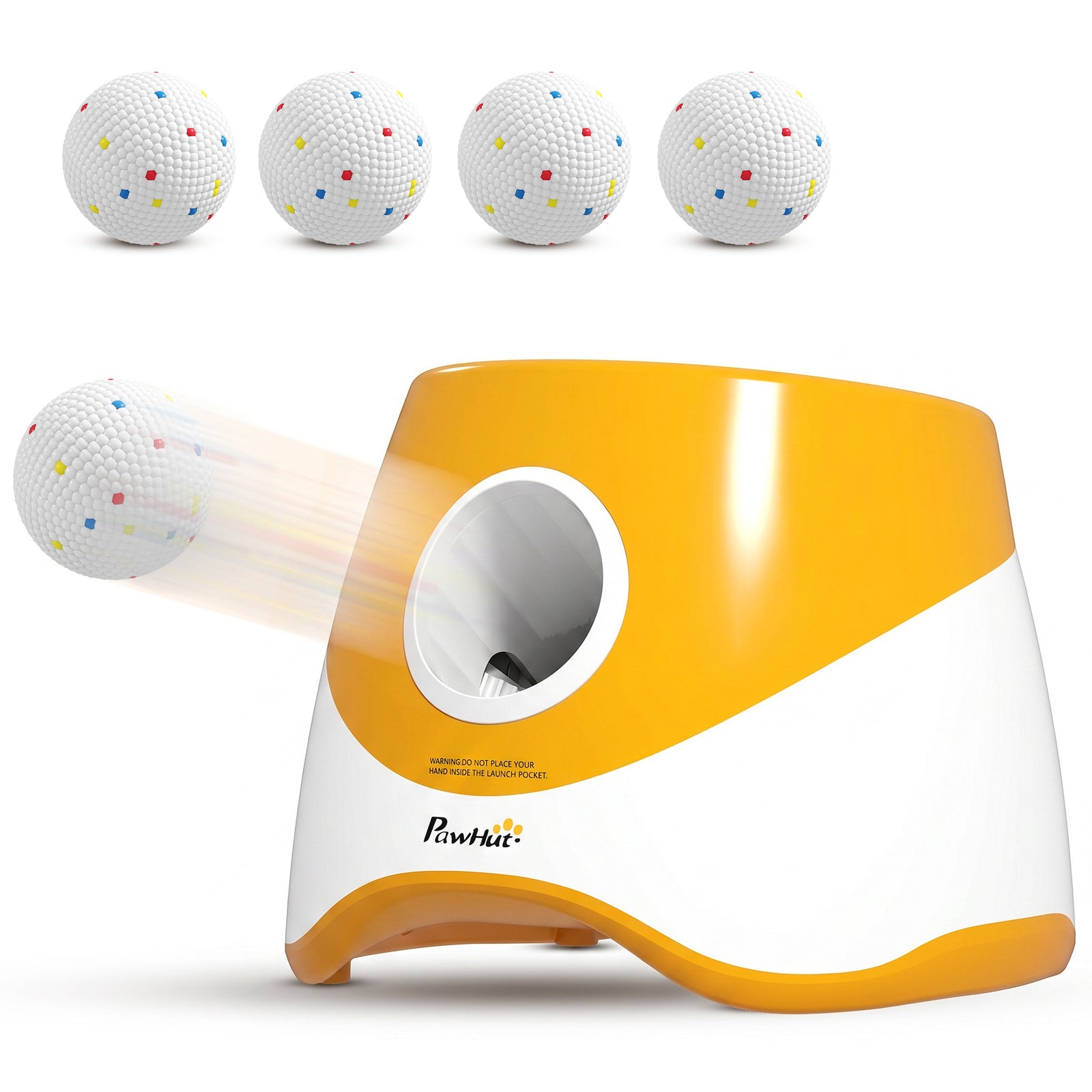 PawHut Automatic Dog Ball Launcher with 5 ETPU Balls 5.8 cm, 3 Distance Settings 6/10/14 m, Orange