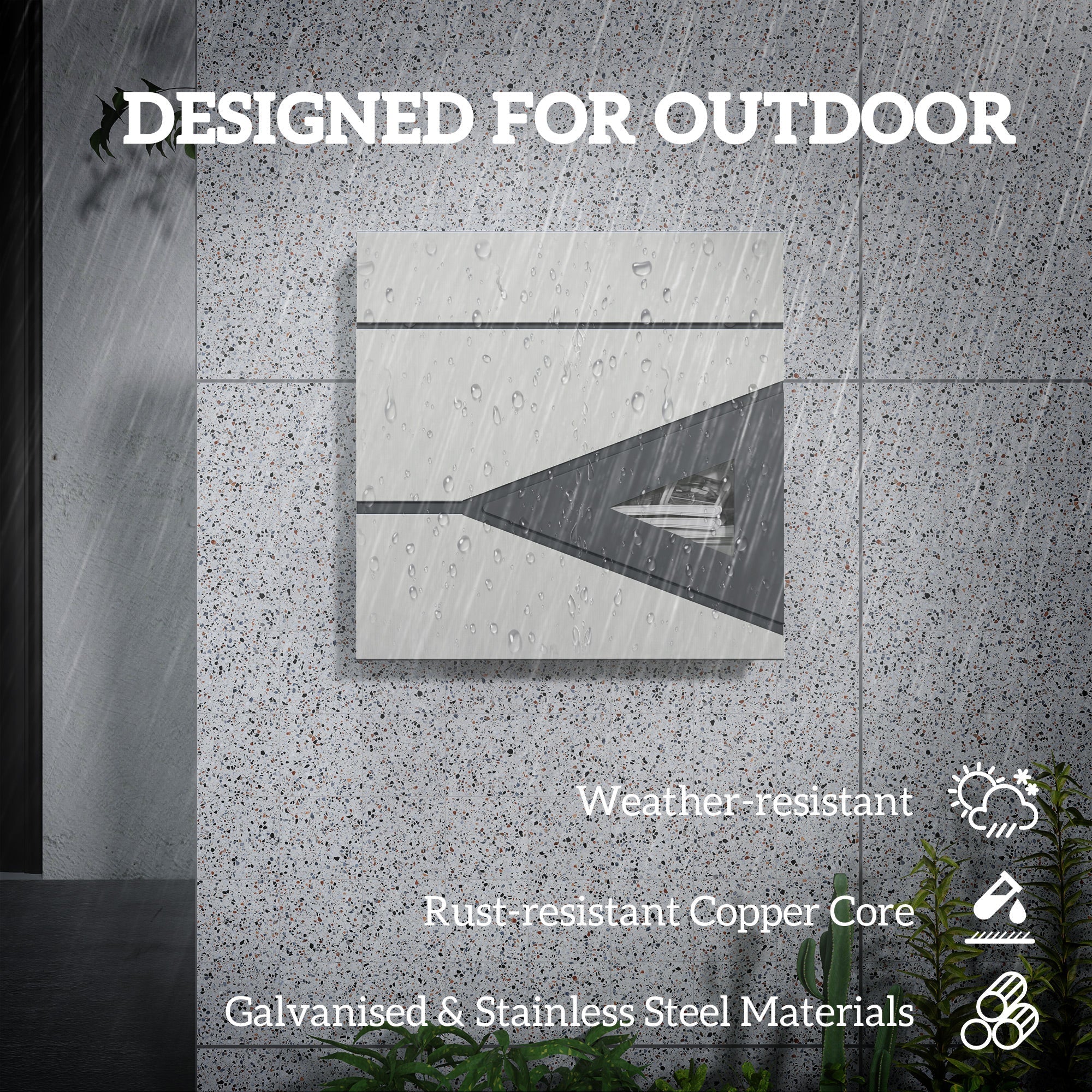 HOMCOM Wall Mounted Post Box with Viewing Window, 2 Lock, Modern Galvanised Steel Mailbox with Copper Core, Weatherproof Letterbox for Outdoor Use, Easy to Install, Silver