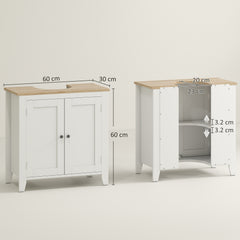 kleankin Under Sink Cabinet, Bathroom Sink Cabinet with 2 Doors, Pedestal Under Sink Design, Freestanding Bathroom Cupboard with Adjustable Shelf, White