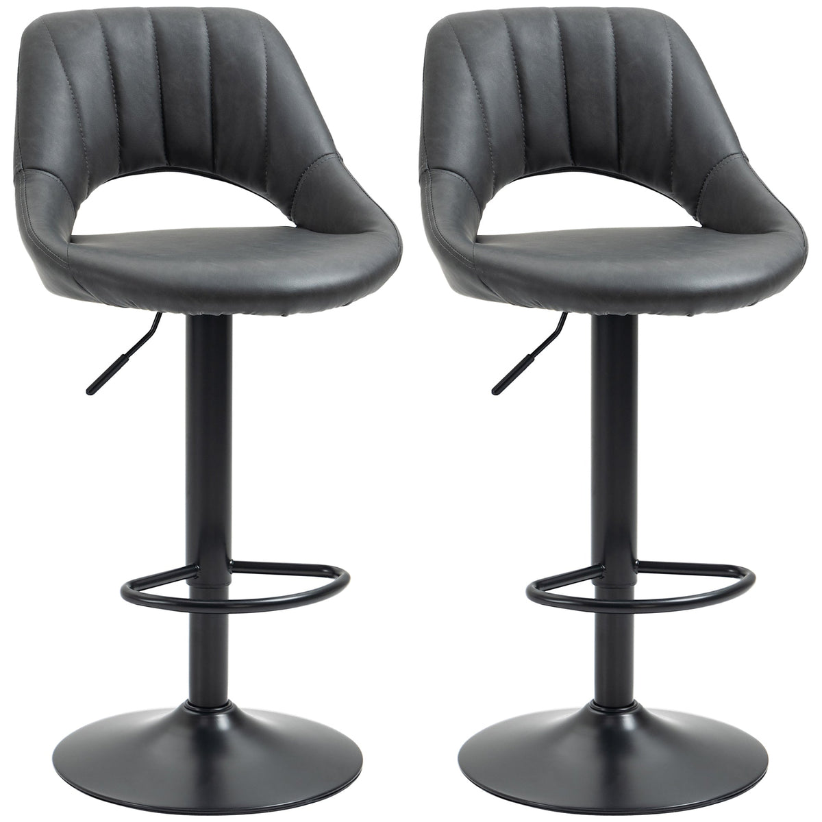 HOMCOM Bar Stools Set of 2, PU Leather Swivel Barstools with Backrest and Footrest for Kitchen, Counter, Breakfast Bar, Grey
