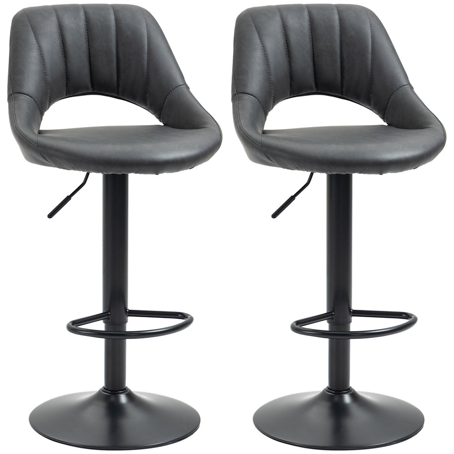 HOMCOM Bar Stools Set of 2, PU Leather Swivel Barstools with Backrest and Footrest for Kitchen, Counter, Breakfast Bar, Grey