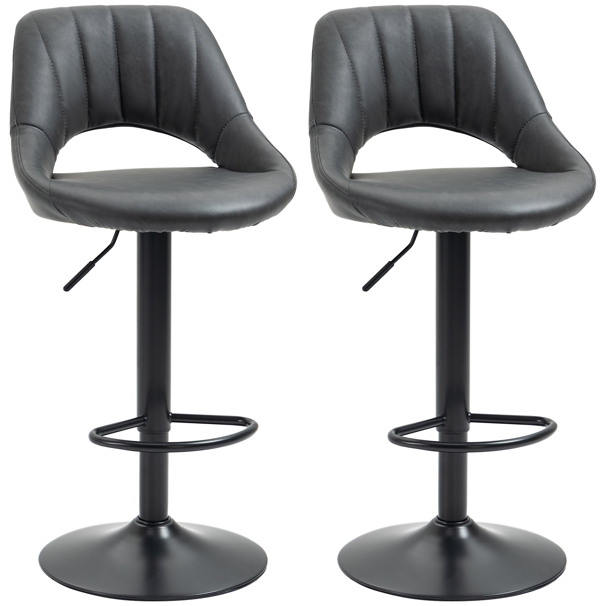 HOMCOM Bar Stools Set of 2, PU Leather Swivel Barstools with Backrest and Footrest for Kitchen, Counter, Breakfast Bar, Grey