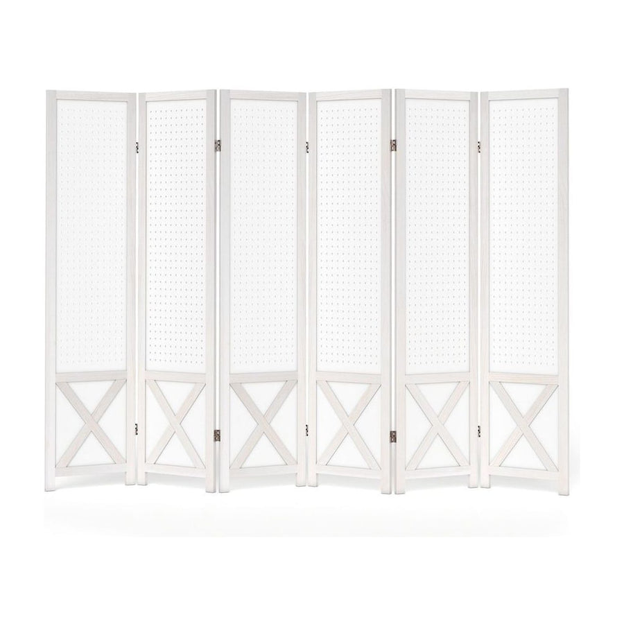 6-Panel Pegboard Room Divider with Solid Wood Frame and Metal Hinges