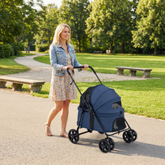Pet Stroller for Small Medium Dogs with 360° Swivel Front Wheels and One-Step Rear Brake-Navy