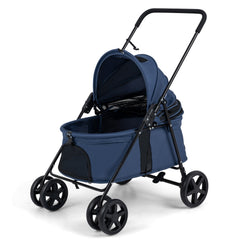 Pet Stroller for Small Medium Dogs with 360° Swivel Front Wheels and One-Step Rear Brake-Navy