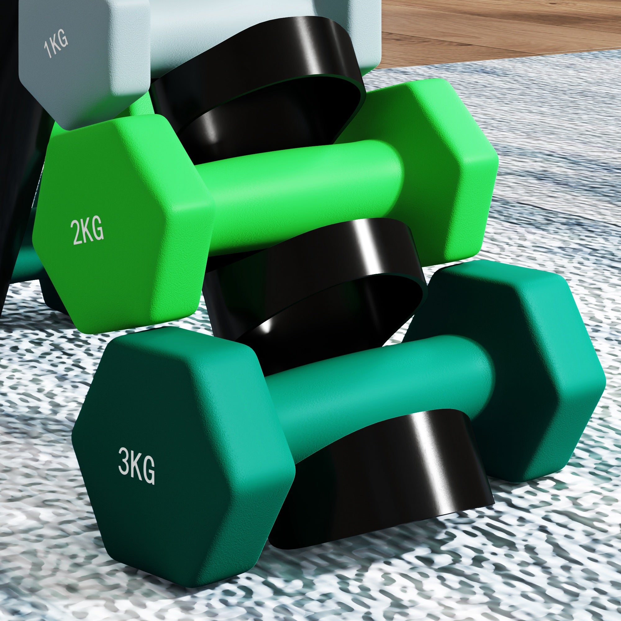 SPORTNOW Dumbbells Set with Storage Rack, 2 x 1kg, 2 x 2kg, 2 x 3kg, Grey