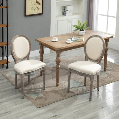 Dining Chairs Set of 2, French-Style Upholstered Kitchen Chairs with Padded Seats, Wood Frame and Round Back, Cream White