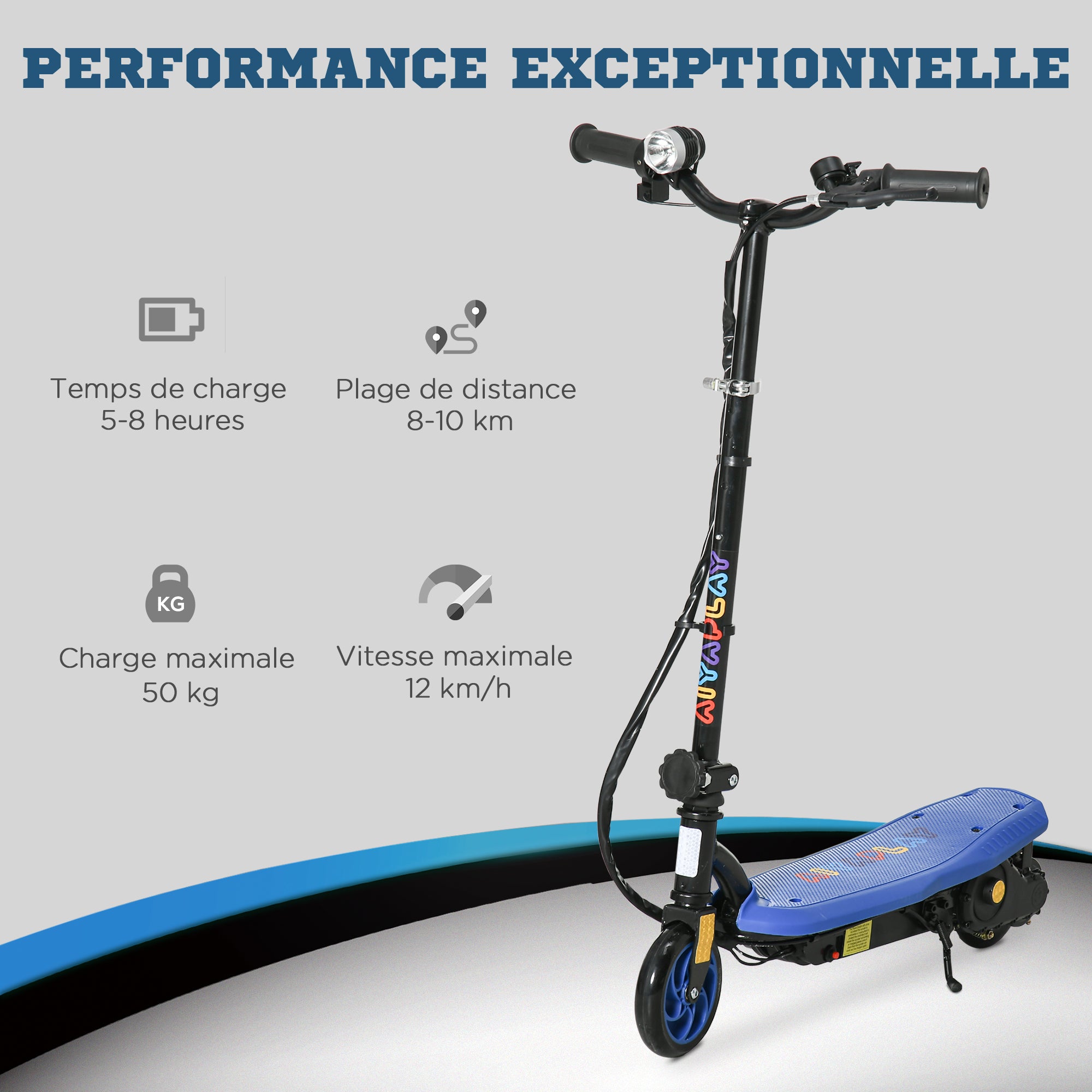 HOMCOM Foldable Electric Scooter, with LED Headlights, for Ages 7-14 Years, Blue
