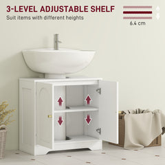 HOMCOM Under Sink Bathroom Cabinet with 2 Arch Doors - White