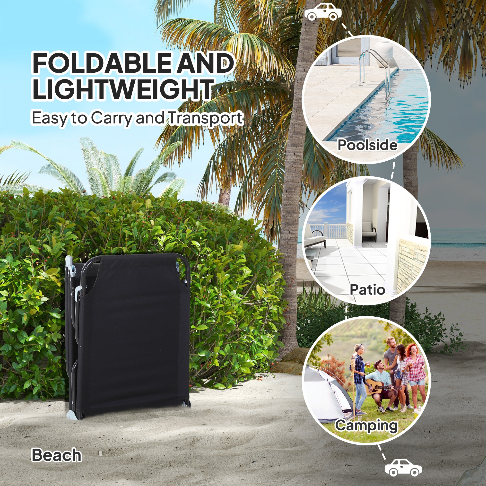 Outsunny Garden Sun Lounger, with Five-Position Back - Black