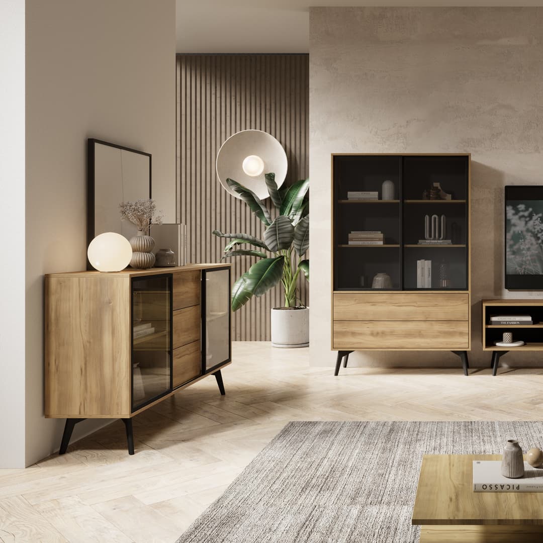 Slide Display Sideboard Cabinet 144cm