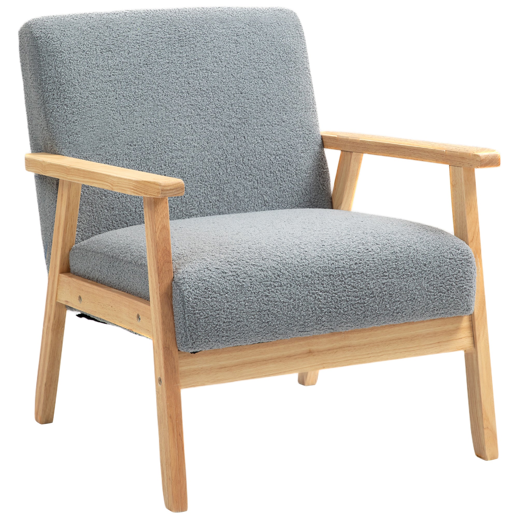 HOMCOM Modern Armchair, Cashmere Upholstered Sofa with Solid Wood Legs and Wide Seat, Accent Chair for Living Room Bedroom Office, Grey