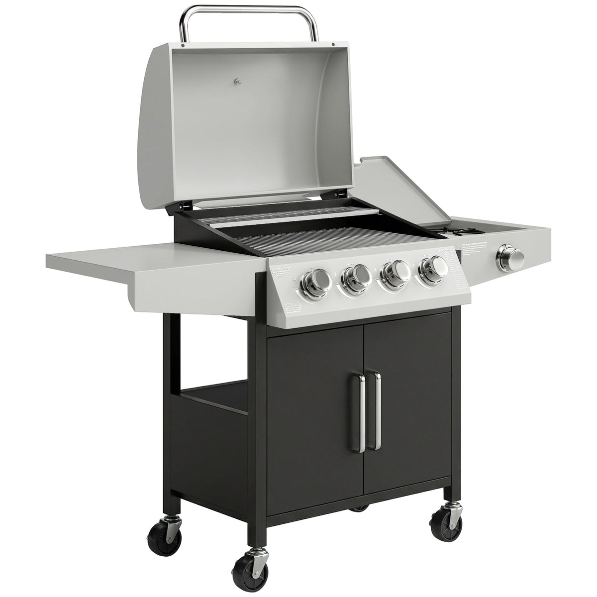 Outsunny 4+1 Burner Gas BBQ Grill with Side Burner, 50000 BTU Steel Portable Gas Barbecue Grill with Built-in Thermometer, Lid