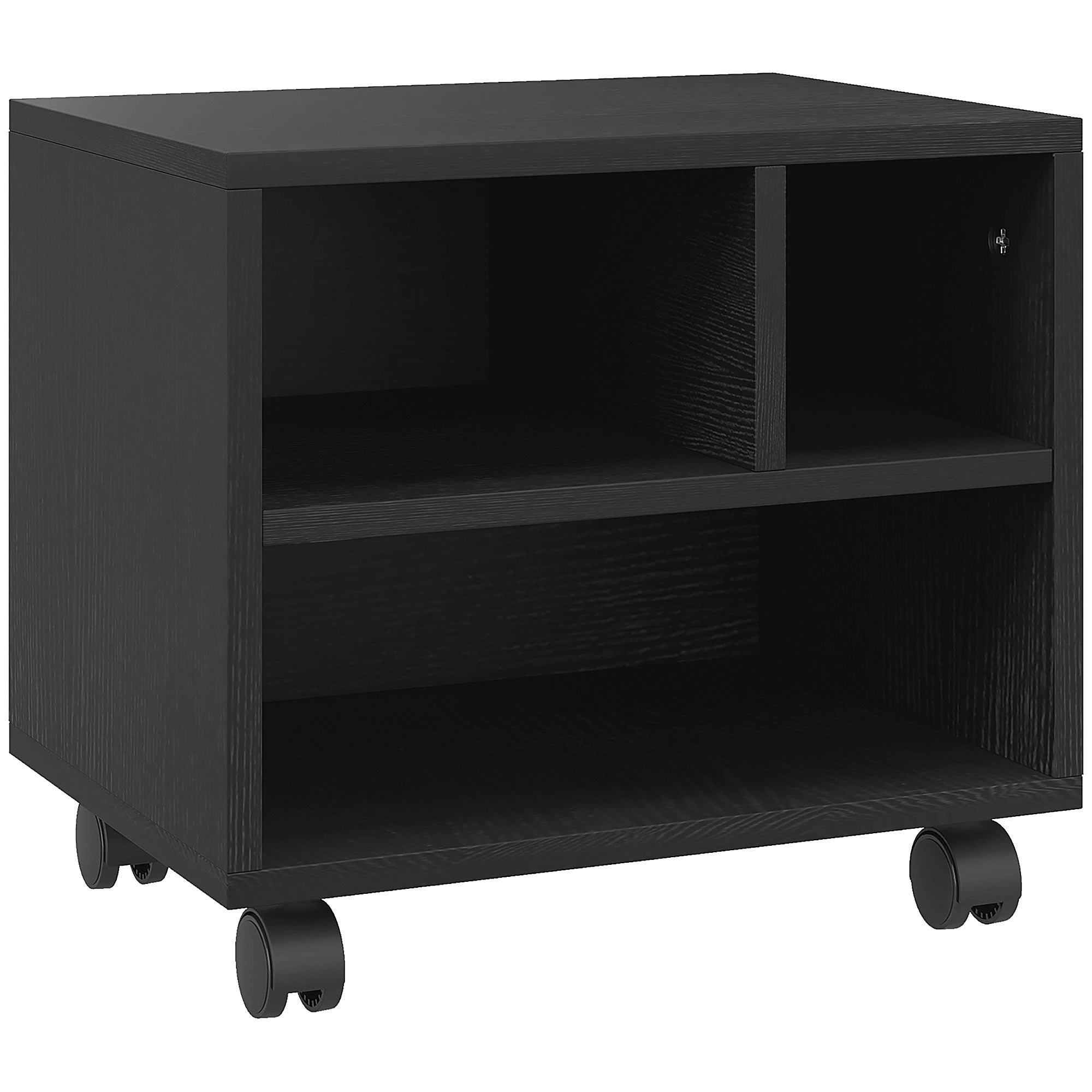 HOMCOM Three-Compartment Printer Cabinet, with Wheels - Black