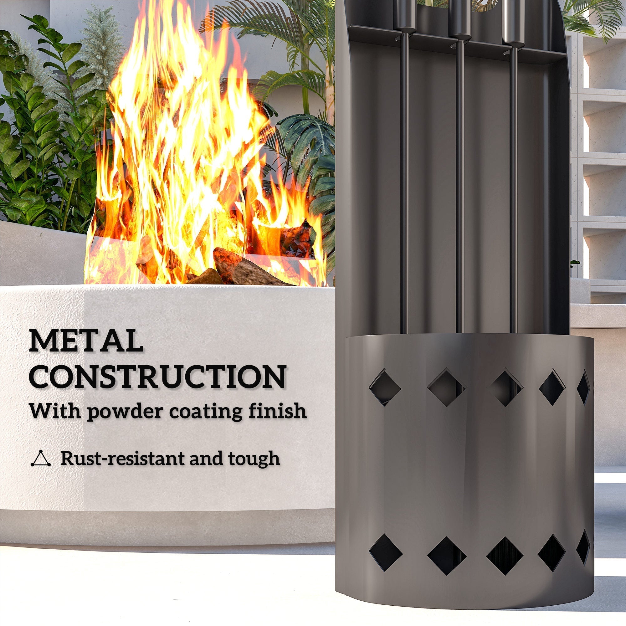 Outsunny 4 Pieces Fireplace Companion Set, Metal Fireplace Accessories Fireside Companion Set with Broom, Shovel, Poker, Bucket, Black