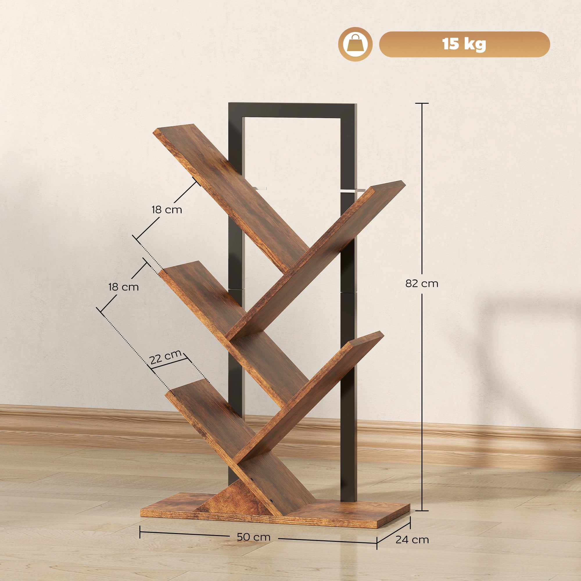 HOMCOM Four-Section Tree Bookcase - Wood-Effect