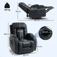 HOMCOM PU Leather Recliner Chair, Recliner Armchair with Extended Footrest, Cup Holders and Side Pockets, Black