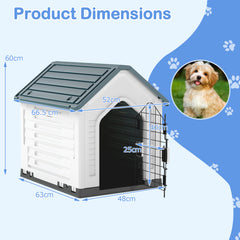 Plastic Dog House with Metal Lockable Door and Air Vents-Grey