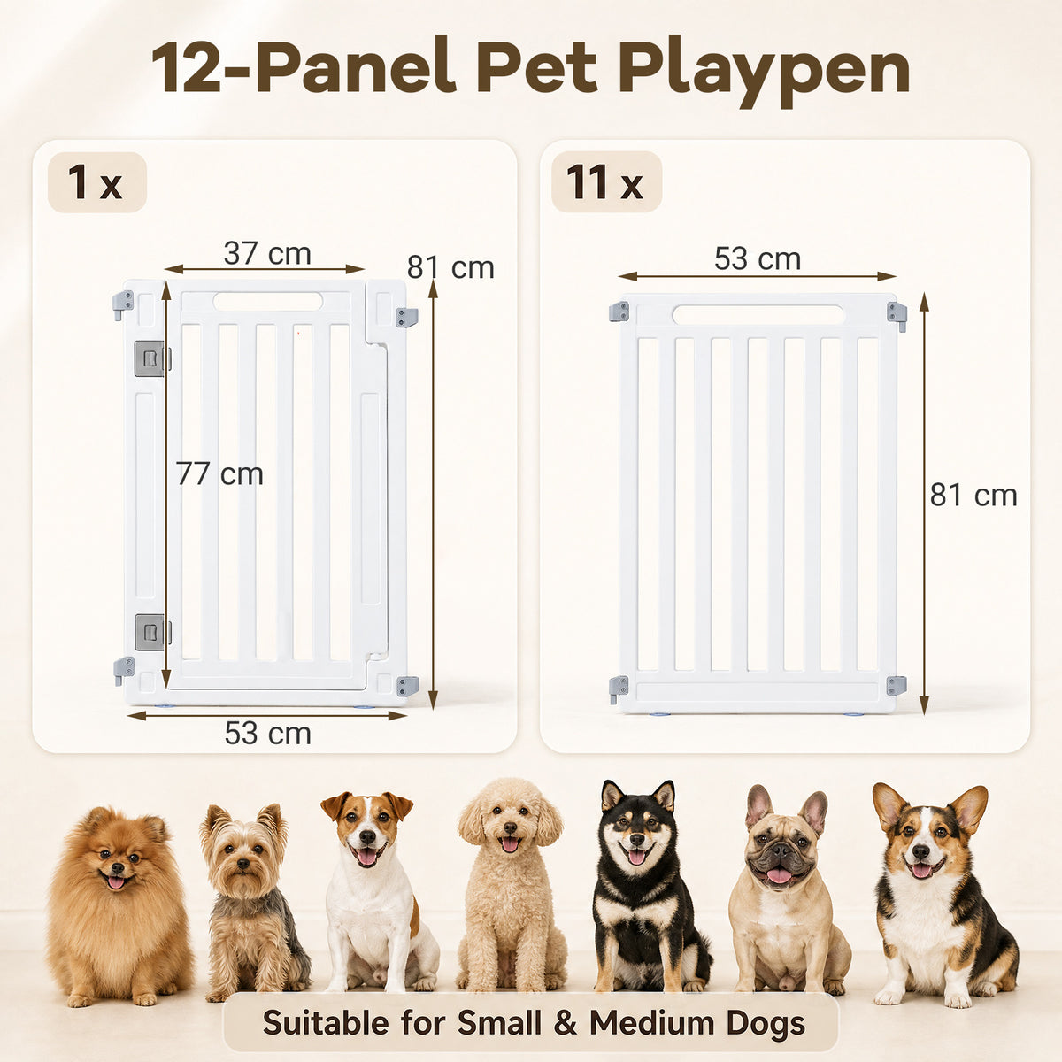 Plastic Pet Fence with Door Lock for Small Medium Dogs Puppy-12 Panels