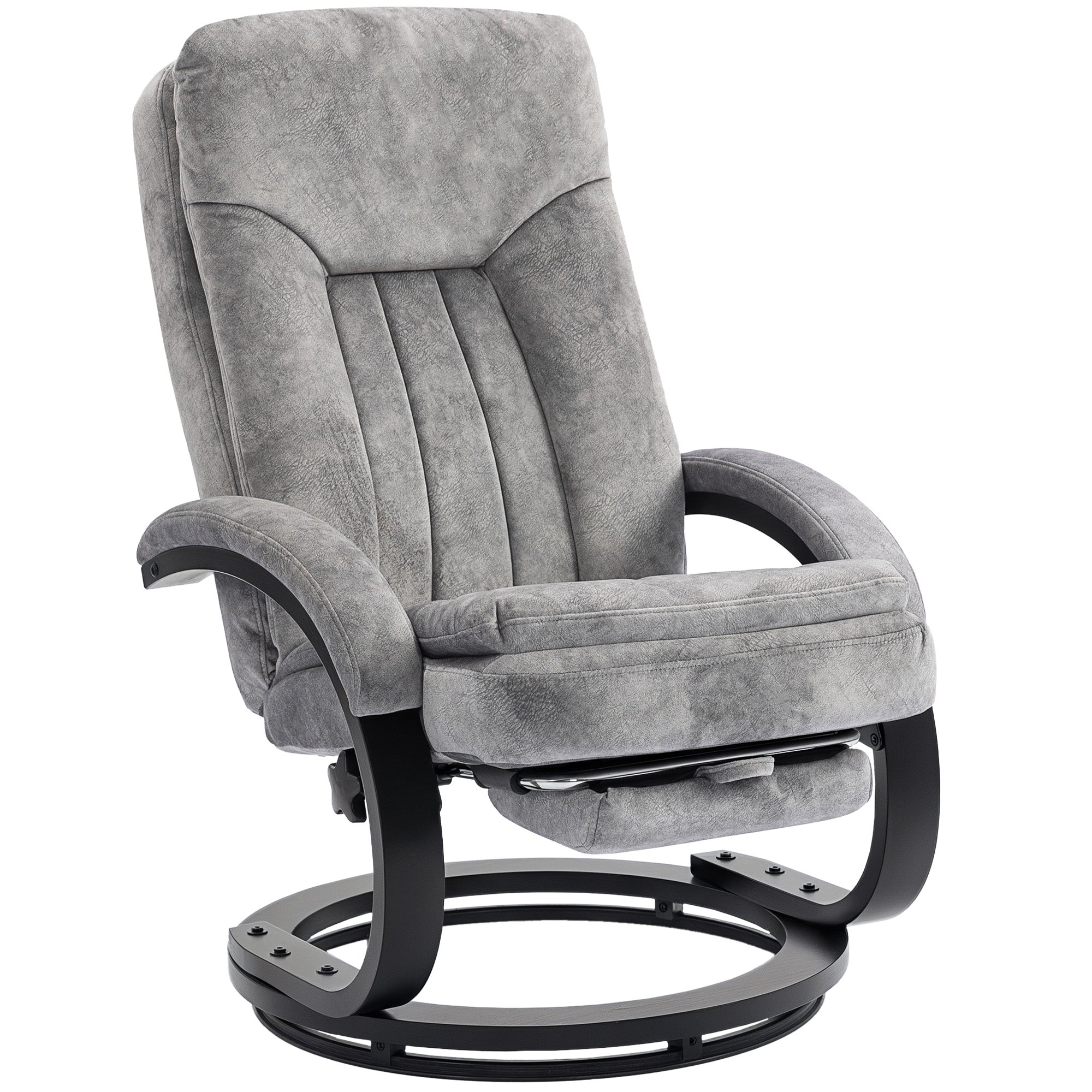 HOMCOM Swivel Recliner Chair with Footrest, Manual Recliner Armchair with Wooden Base, Plush Velvet Upholstered Reclining Chair for Living Room, Bedroom, Office, Grey