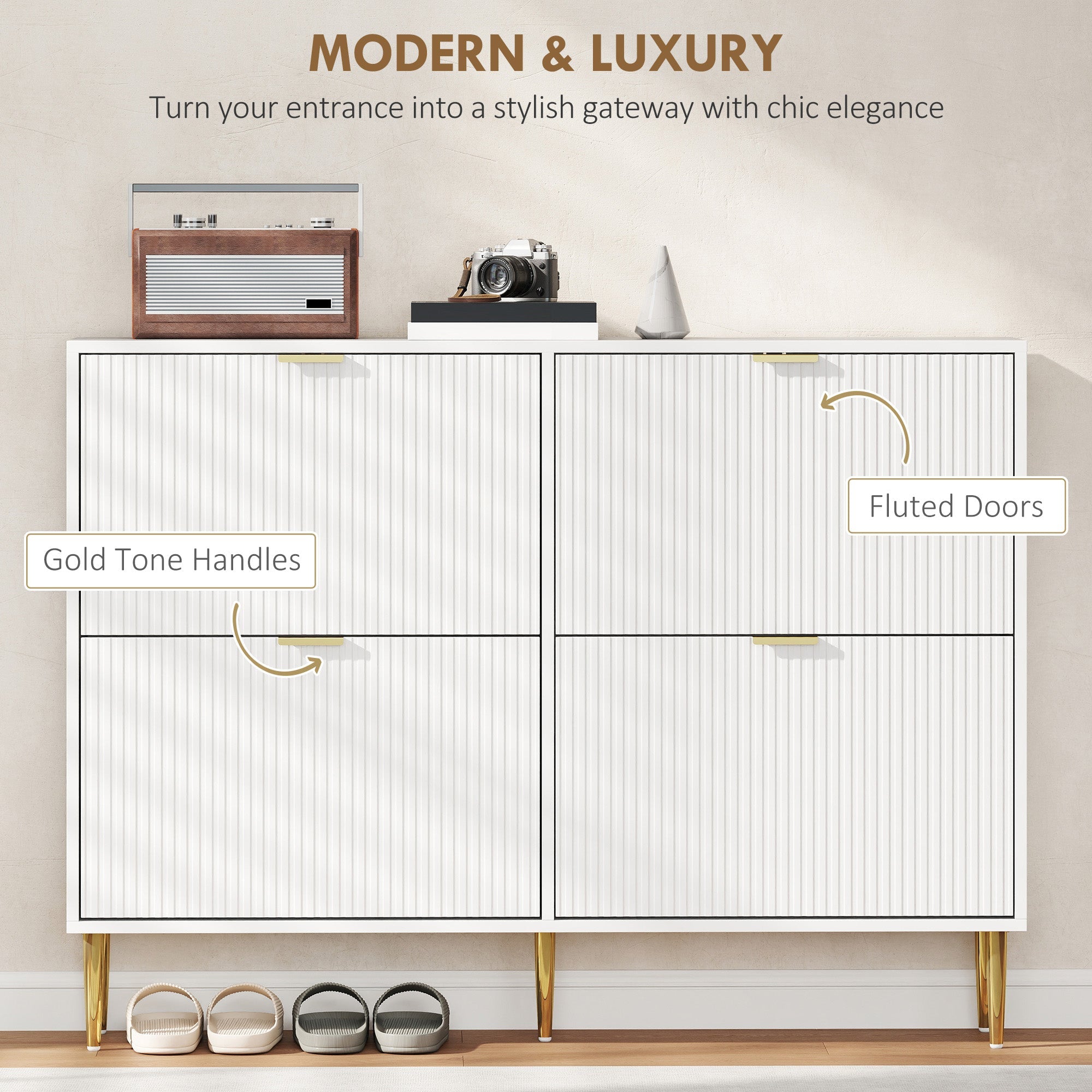HOMCOM Elegant Four-Drawer Shoe Cabinet - White