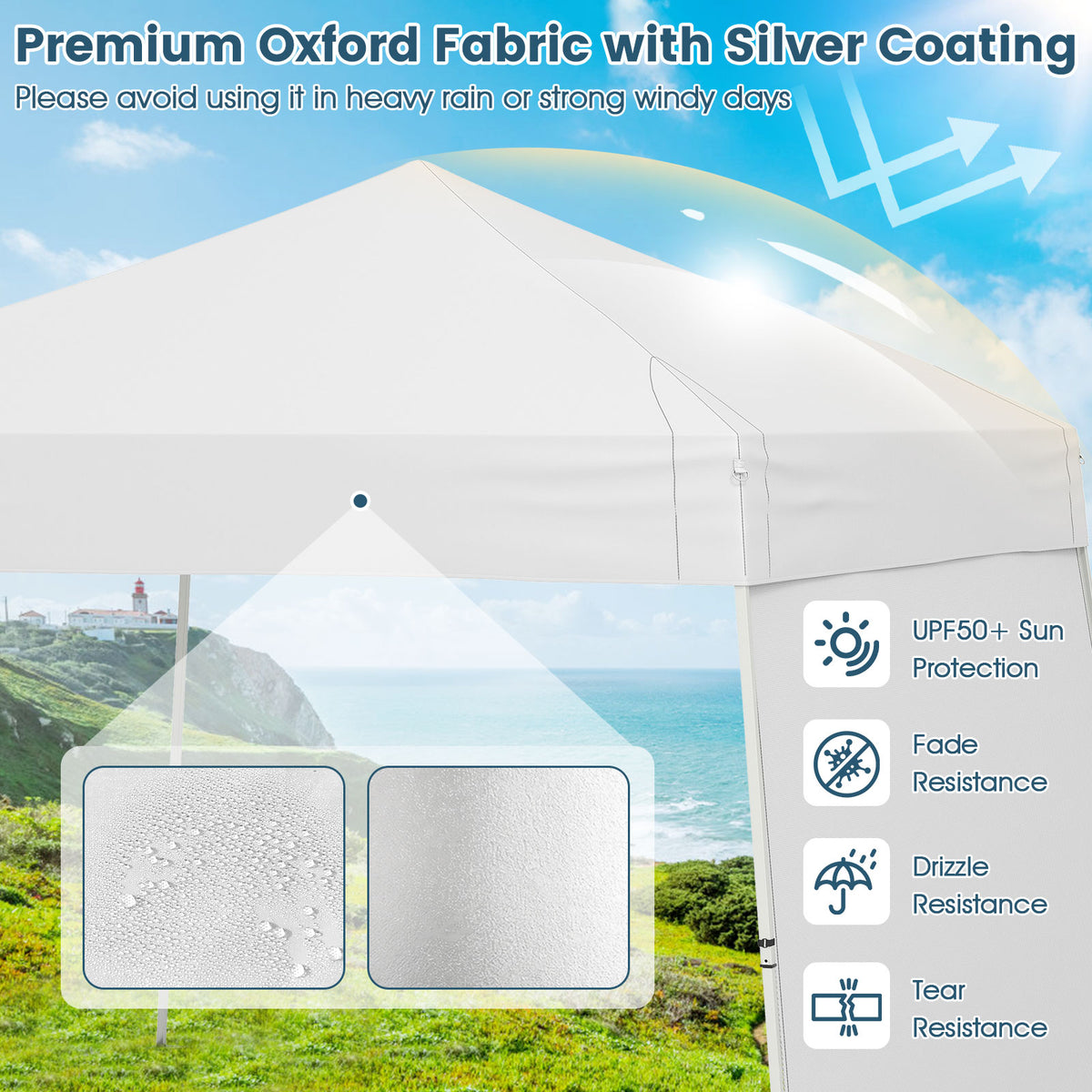 Pop up Canopy Tent with 2 Sidewalls Easy Setup Outdoor Sun Shelter-White