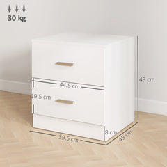 HOMCOM Set of 2 Modern Nightstands, Bedside Tables with 2 Storage Drawers, Accent End Table for Bedroom and Living Room, White