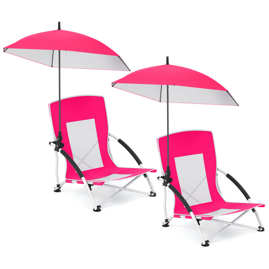 Portable Beach Umbrella Chair with Adjustable Parasol-Pink, 2 Pack