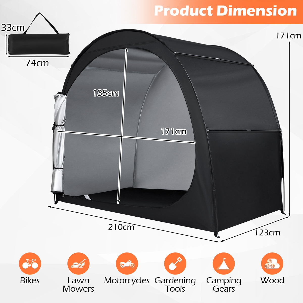 Portable Bicycle Shed with Waterproof PU Coated Oxford Fabric-Black
