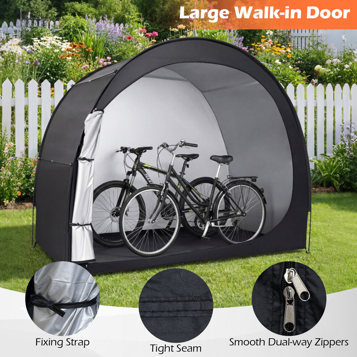 Portable Bicycle Shed with Waterproof PU Coated Oxford Fabric-Black