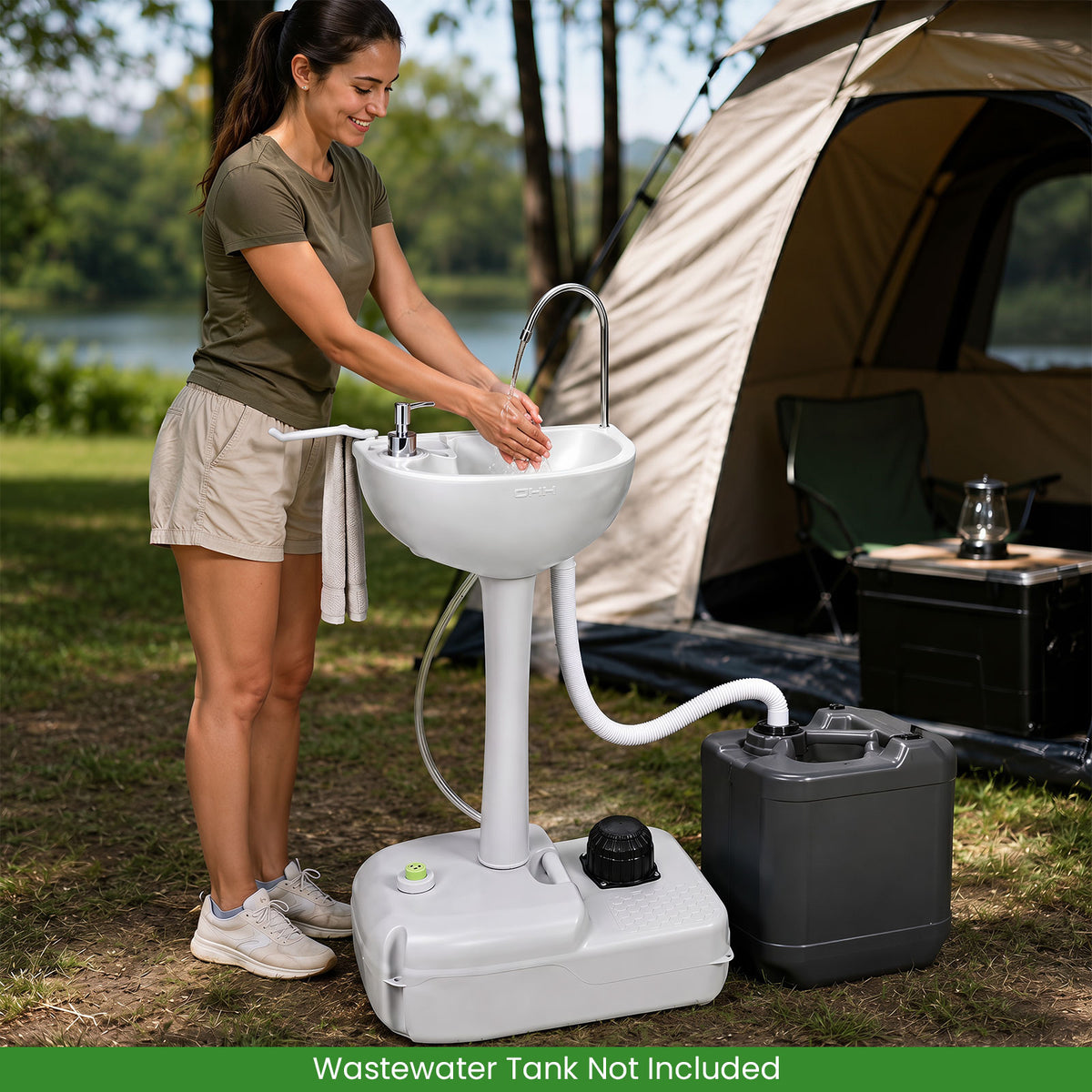 Portable Camping Sink with towel Holder and Rolling Wheels
