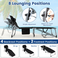 Portable Chaise Lounge Chair with 4-Position Adjustable Backrest and Face Arm Holes-Black